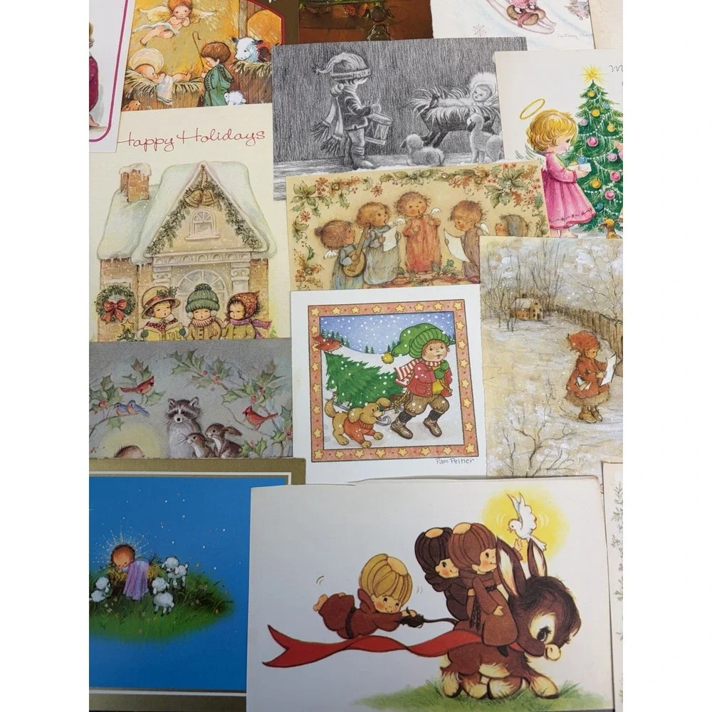Vintage Christmas Cards Fronts ONLY Kids Children Scrapbooking Crafts Lot of 50+
